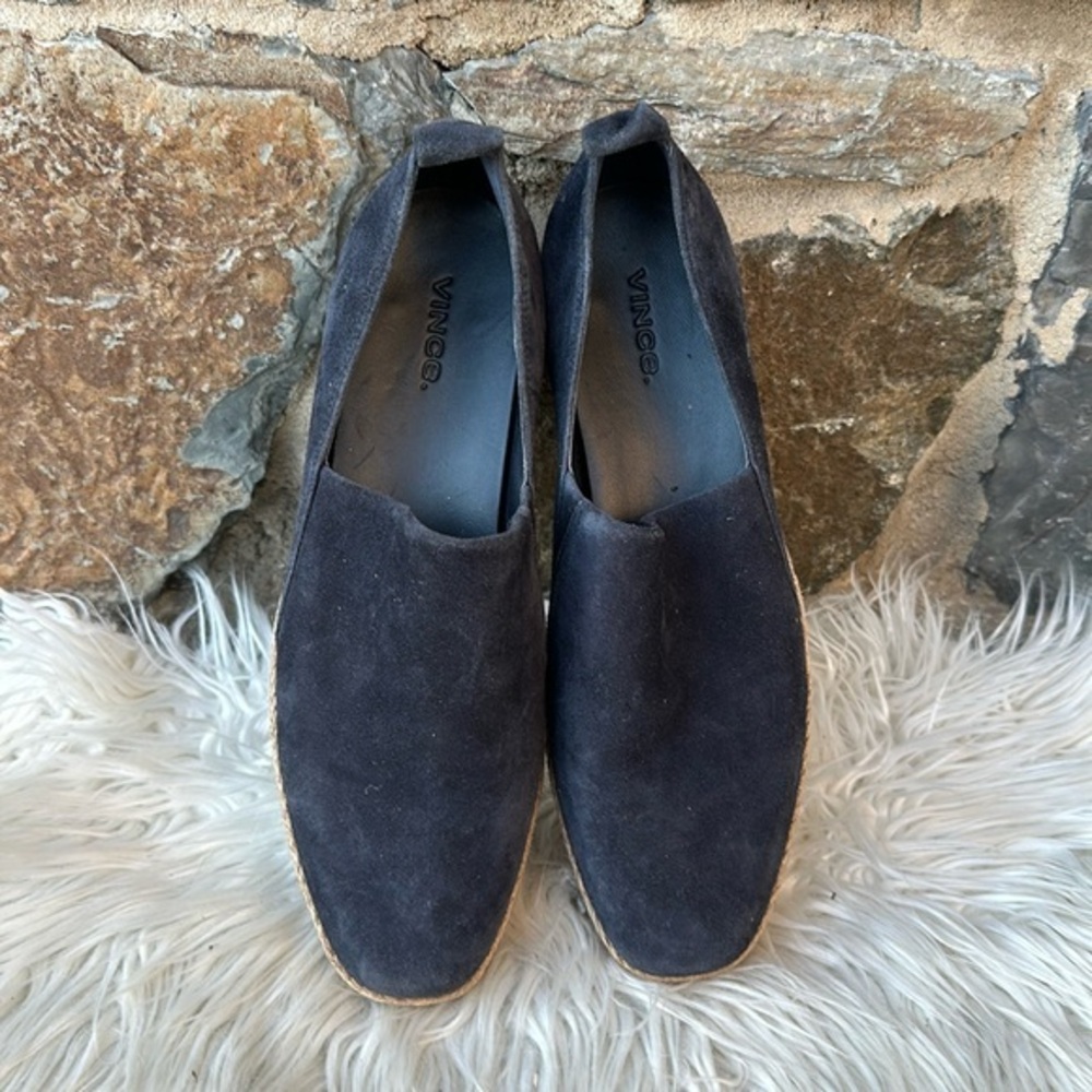 Vince Wilden Coastal Navy Blue Suede Espadrille Platform Shoes size 8